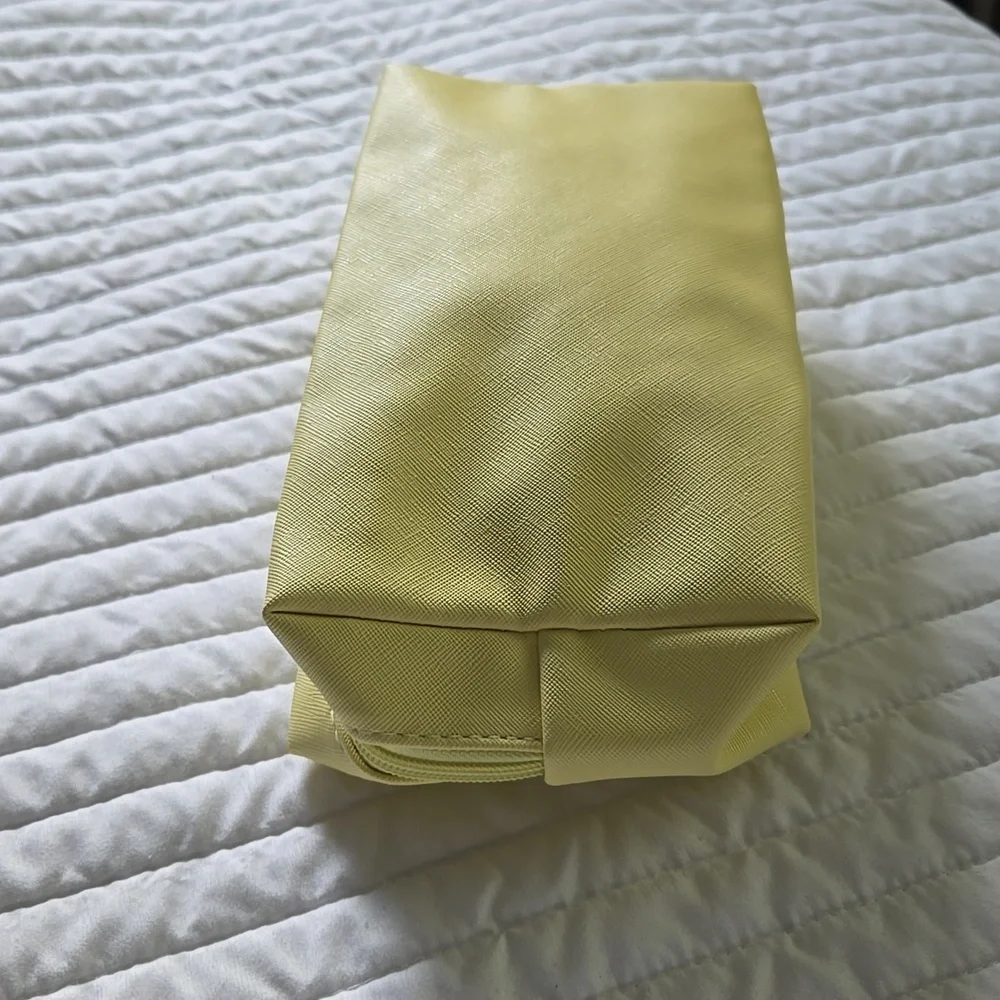 TEACH pouch with zipper chenille letters NWOT MATERIAL easy wipe off pale yellow